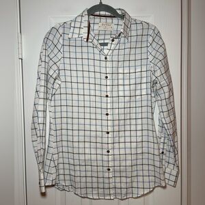 Barbour Tailored Shirt Women’s US‎ 4 Cream Blue Windowpane Plaid Cotton